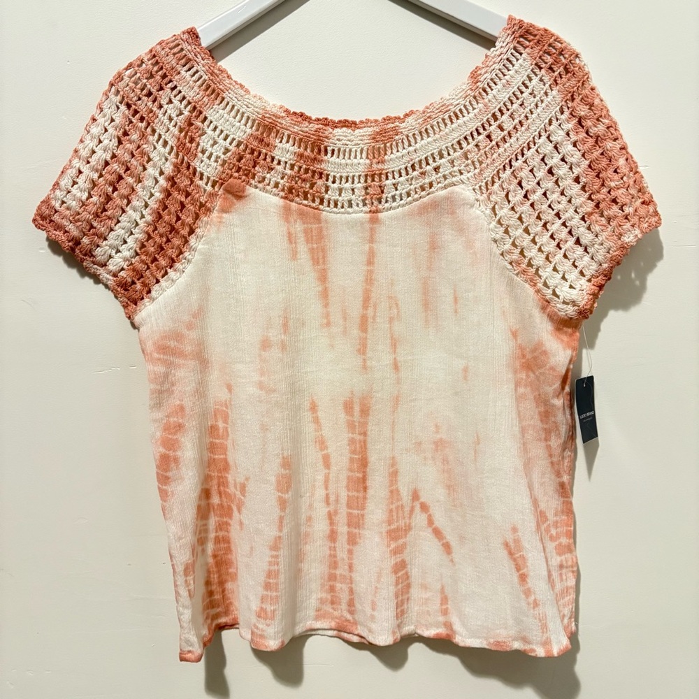 Crochet Knit Tie-Dye Top - Pink and Cream lucky brand medium crochet top
